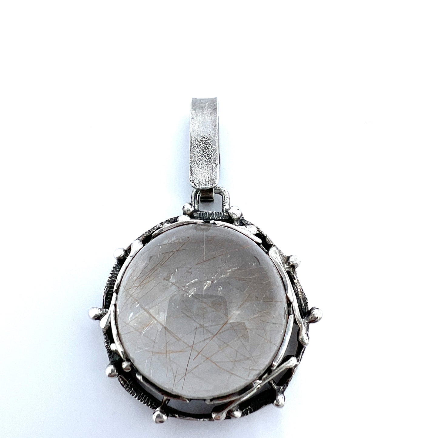 J Klintz, Sweden 1975. Vintage Modernist Sterling Silver Rutilated Quartz Pendant.