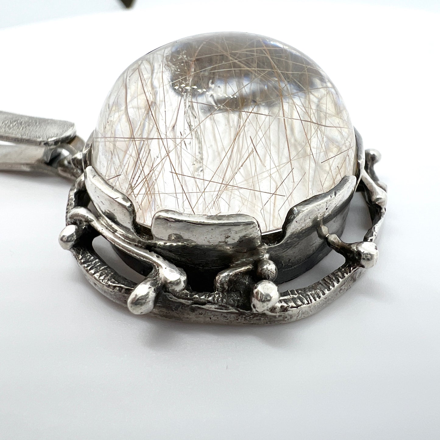 J Klintz, Sweden 1975. Vintage Modernist Sterling Silver Rutilated Quartz Pendant.