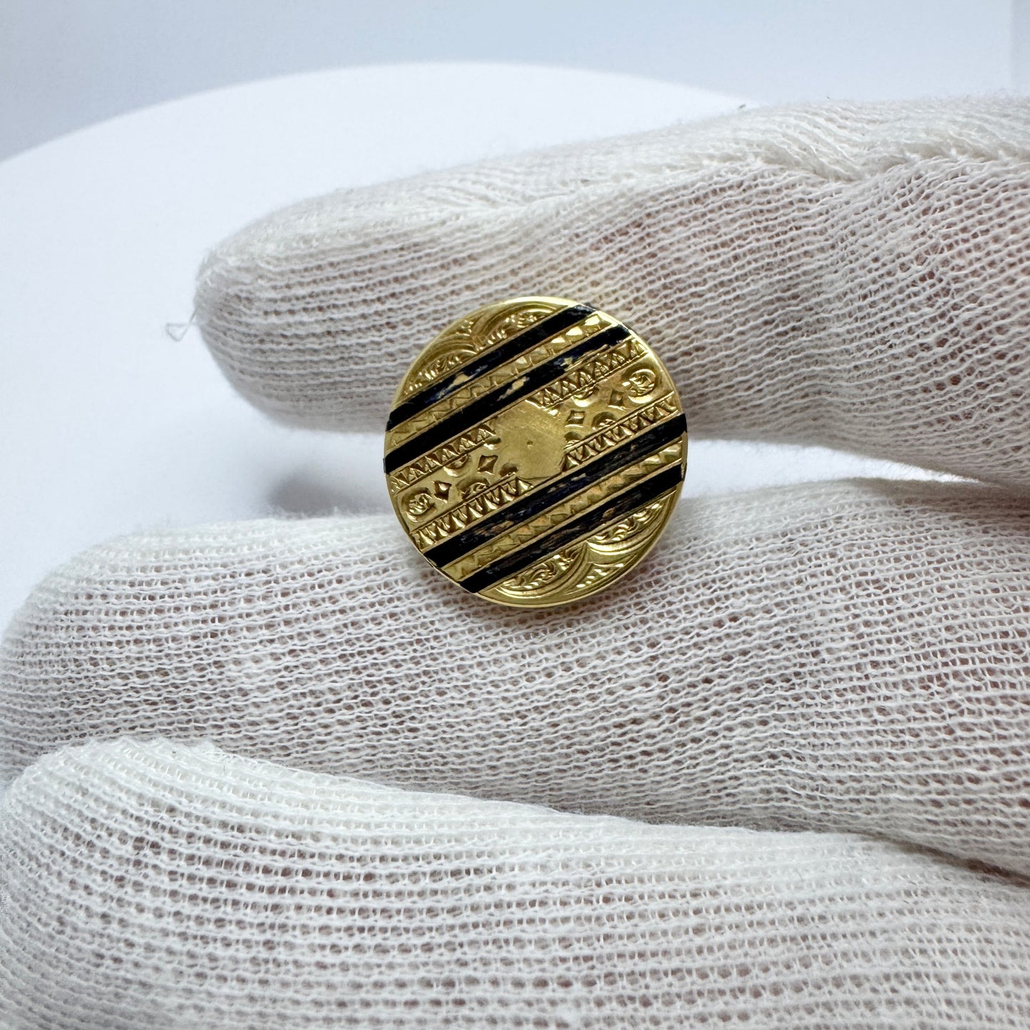 J E Torsk, Sweden 1864. Antique Victorian 18k Gold Enamel Button.