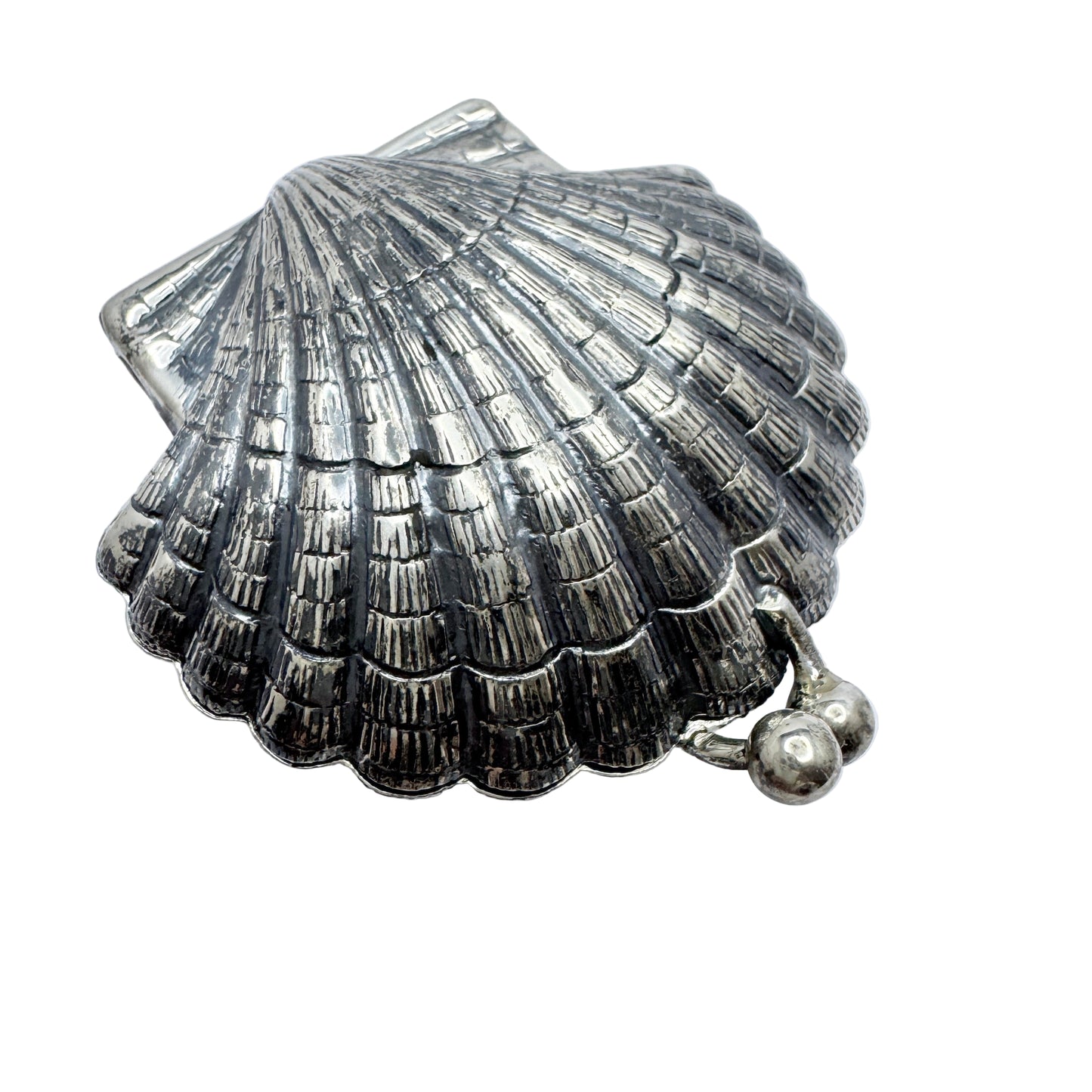 Spain, Vintage Solid Silver Shell Pill Box.