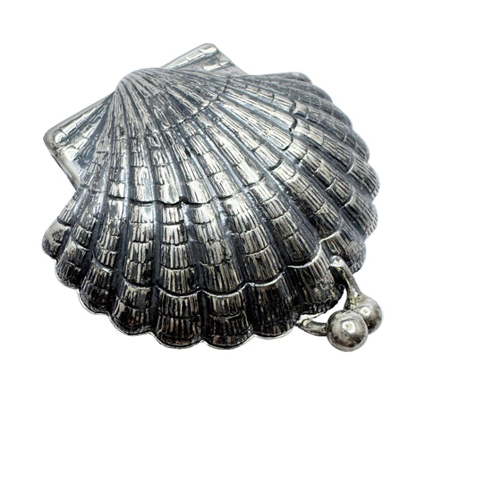 Spain, Vintage Solid Silver Shell Pill Box.