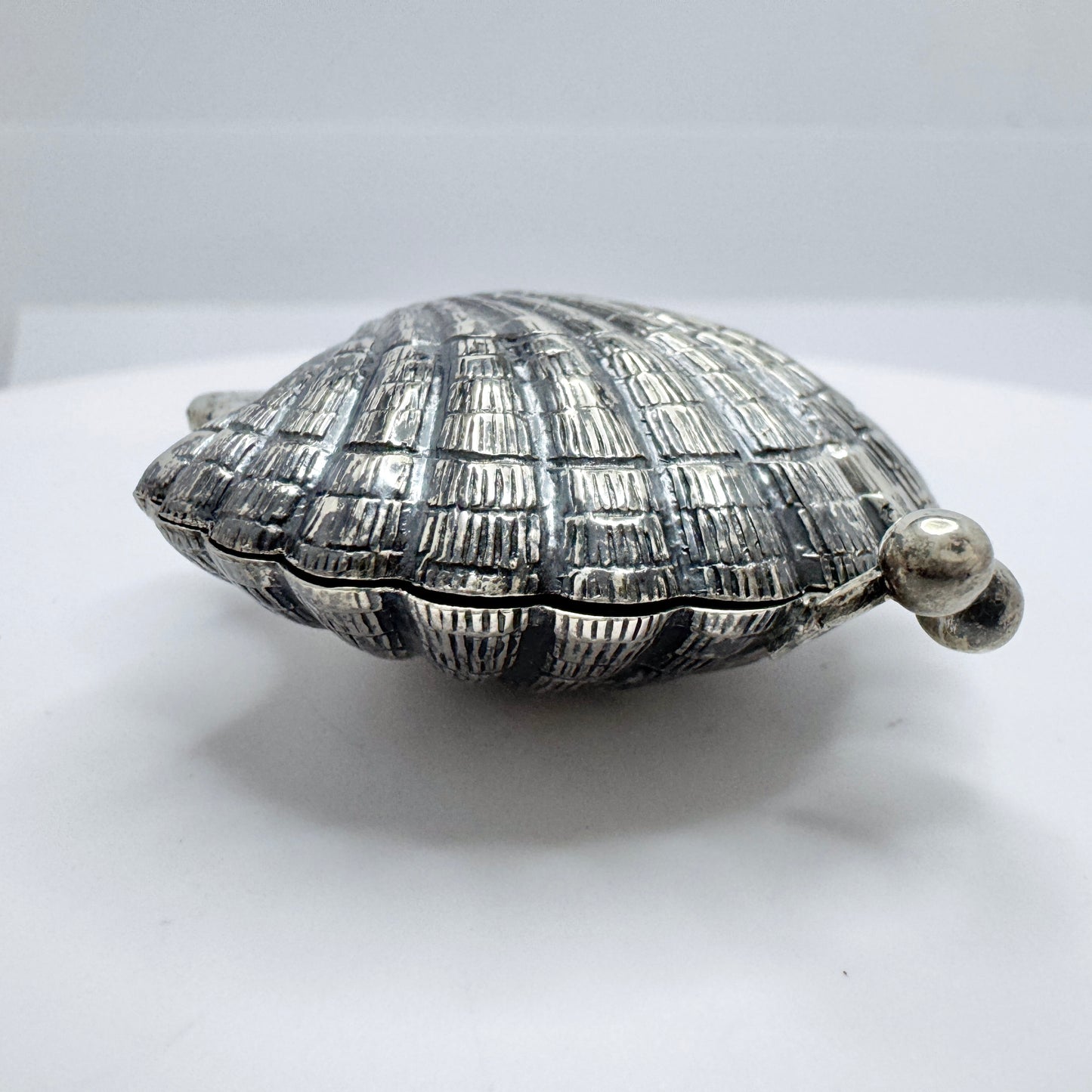 Spain, Vintage Solid Silver Shell Pill Box.