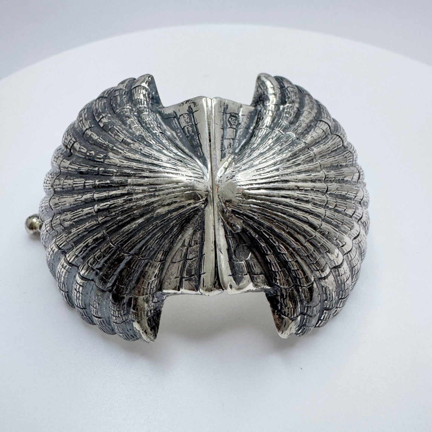 Spain, Vintage Solid Silver Shell Pill Box.