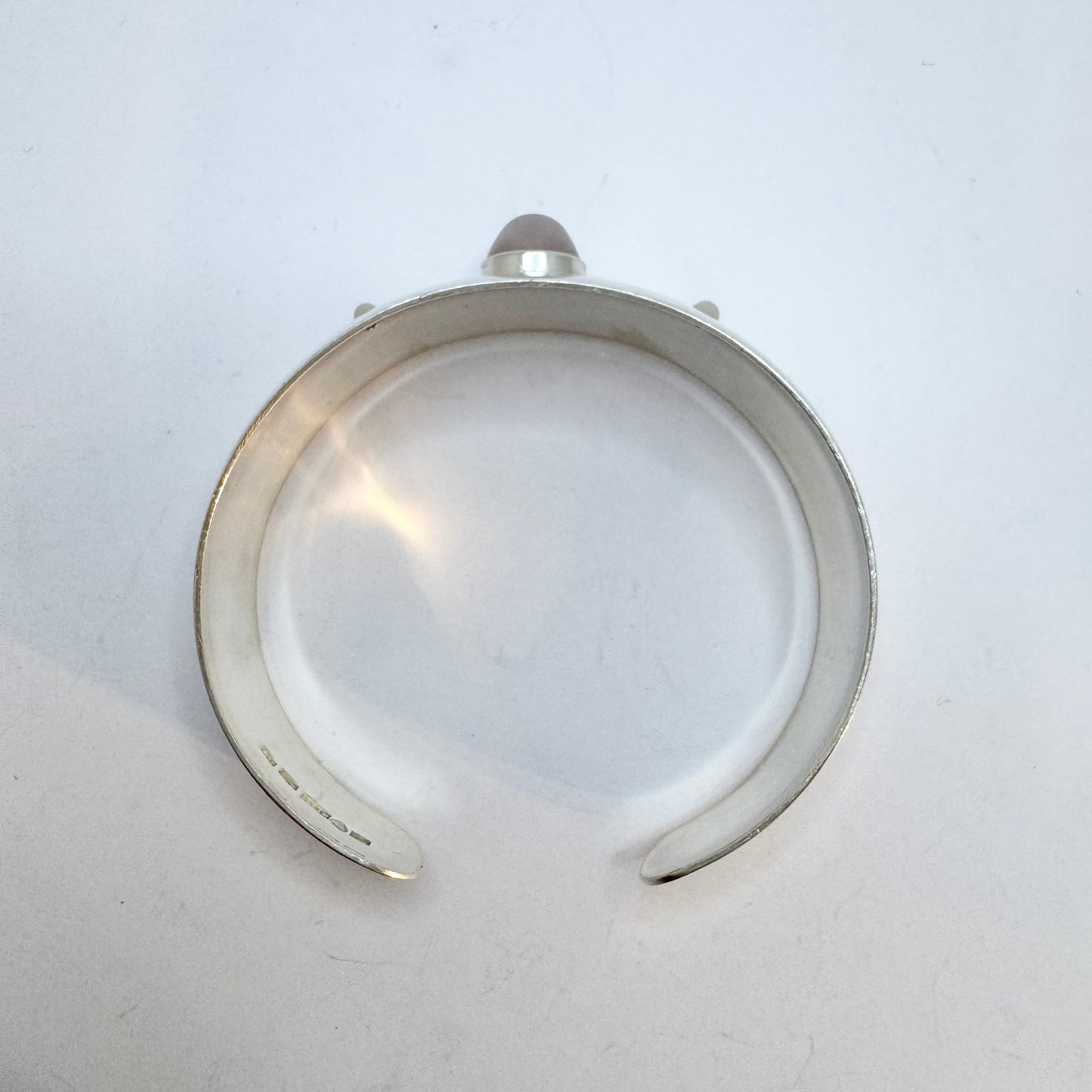 Kello Oy, Finland year 1960. Vintage Solid Silver Rose Quartz Cuff Bracelet.