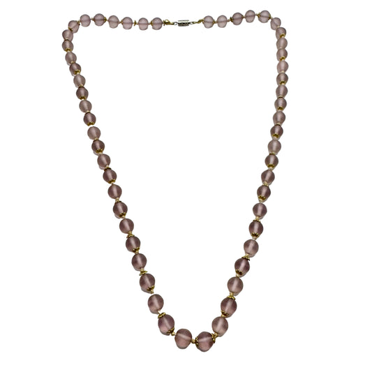 Vintage Frosted Lilac Glass Necklace. Prob. Murano Italy