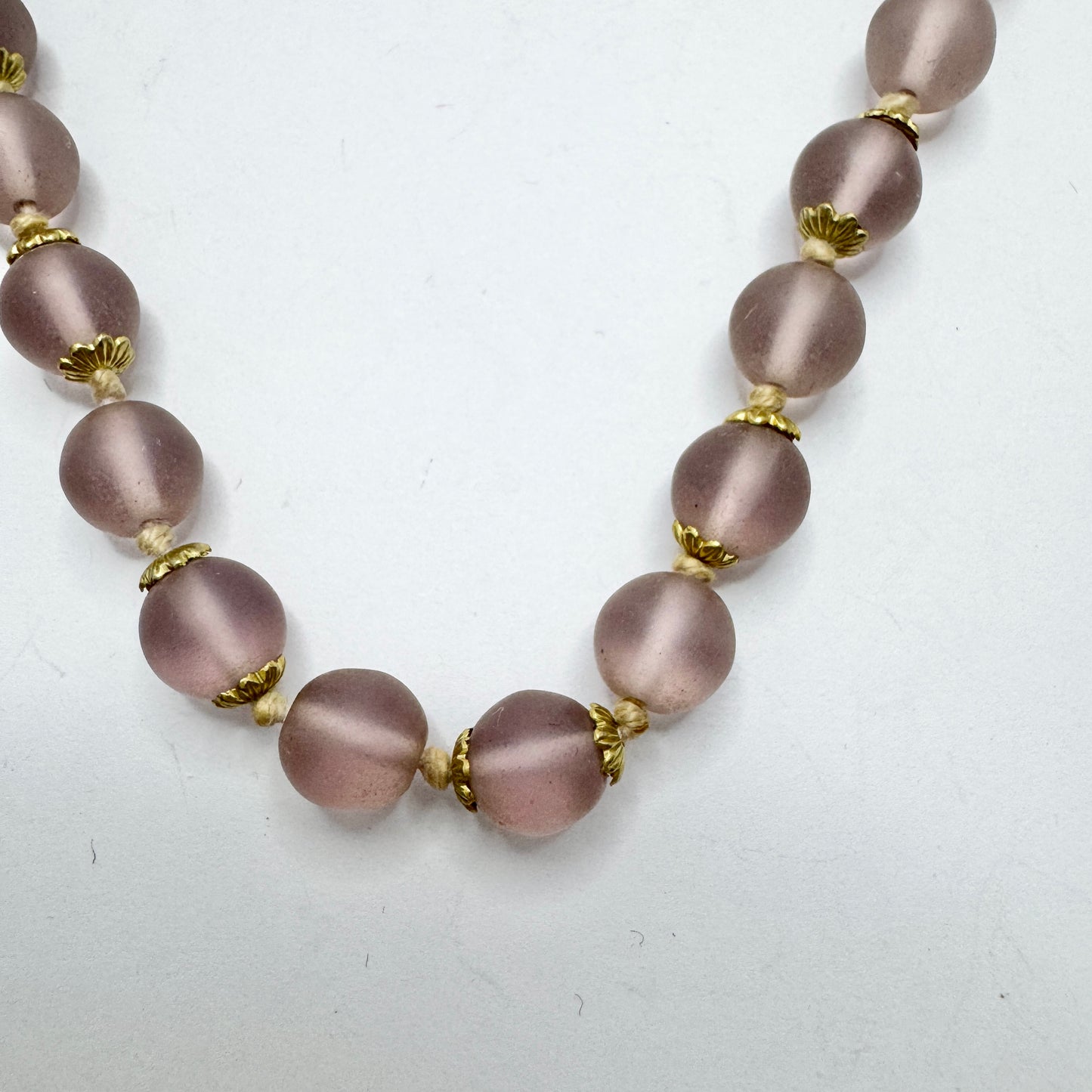 Vintage Frosted Lilac Glass Necklace. Prob. Murano Italy