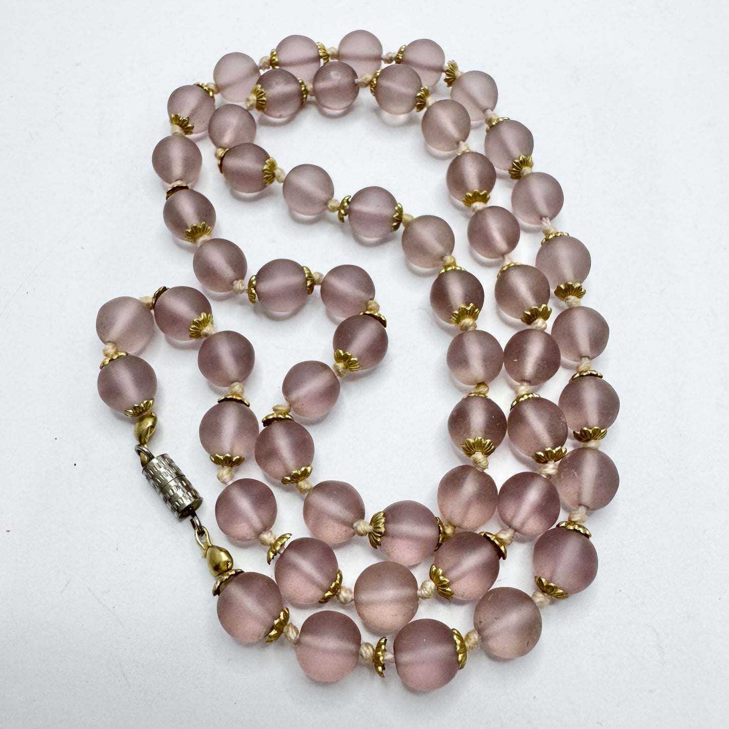 Vintage Frosted Lilac Glass Necklace. Prob. Murano Italy