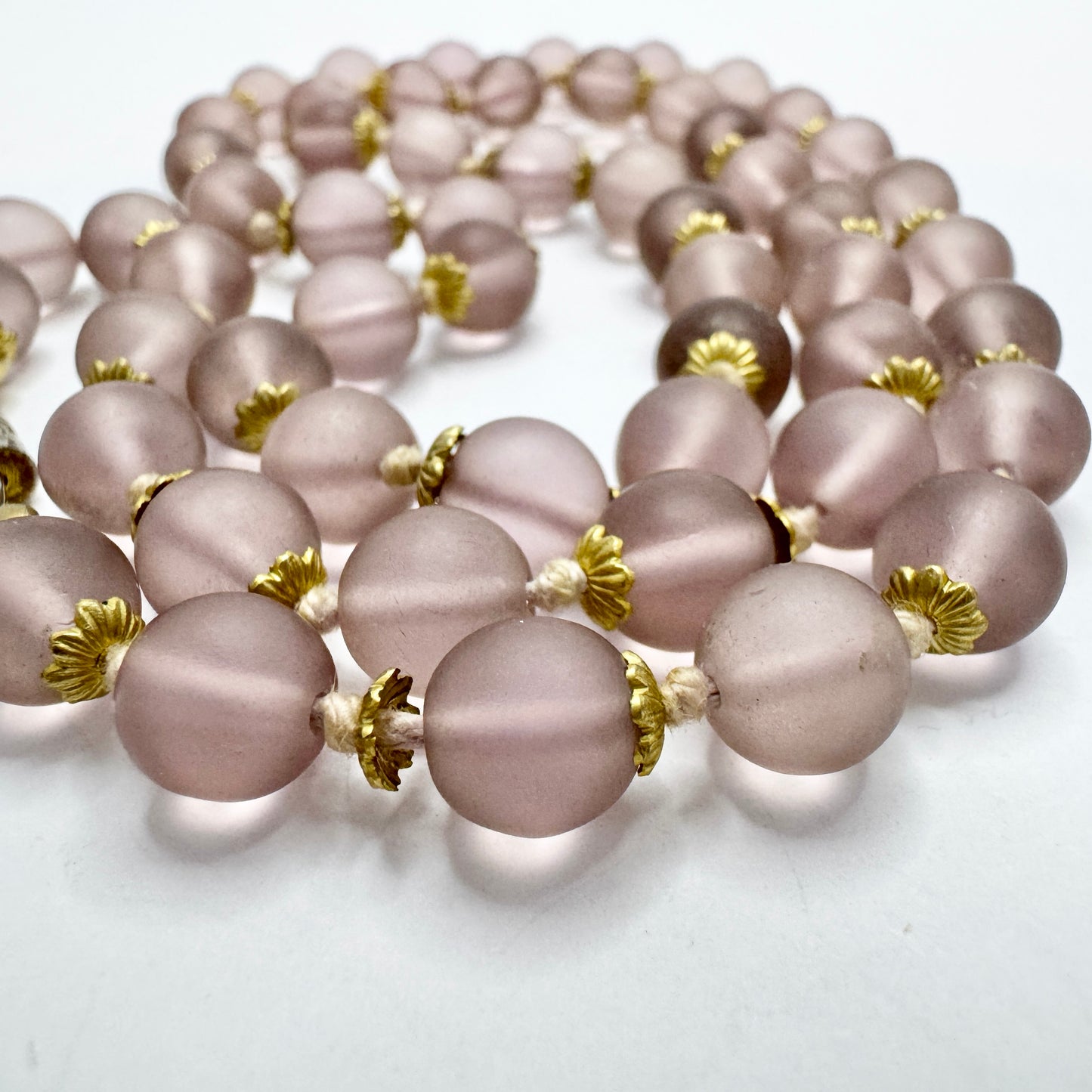 Vintage Frosted Lilac Glass Necklace. Prob. Murano Italy