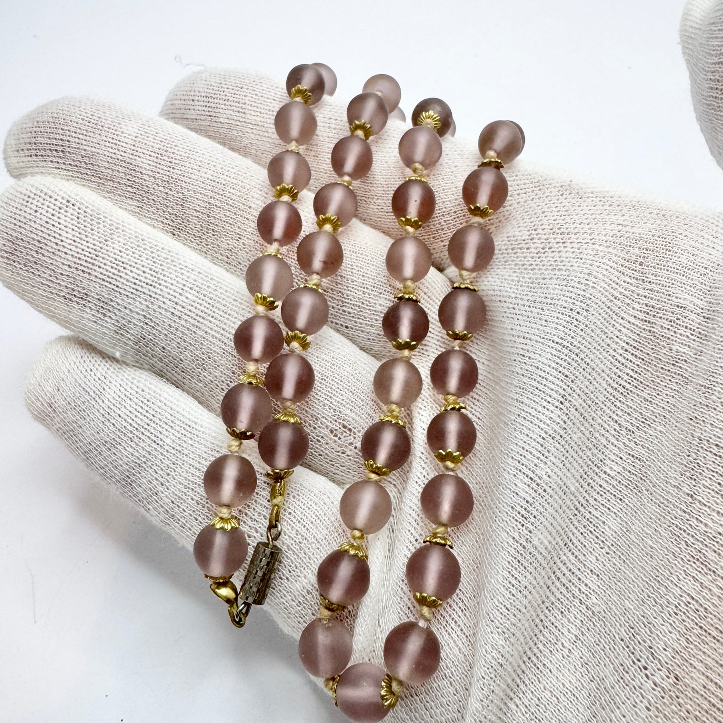 Vintage Frosted Lilac Glass Necklace. Prob. Murano Italy