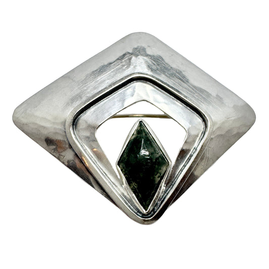 Mauno Honkanen for Koruteollisuus/Tillander, Finland 1962. Large Vintage Moss Agate Brooch.