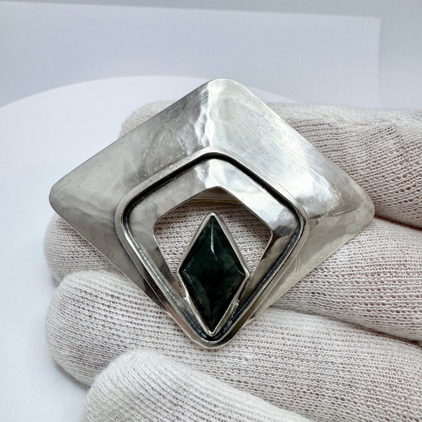 Mauno Honkanen for Koruteollisuus/Tillander, Finland 1962. Large Vintage Moss Agate Brooch.