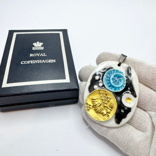 Nils Thorsson for Royal Copenhagen / Anton Michelsen, Denmark. Vintage Porcelain Silver Pendant.