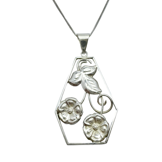 Ekström & Blohm, Sweden 1946. Vintage Sterling Silver Flower Pendant Necklace.