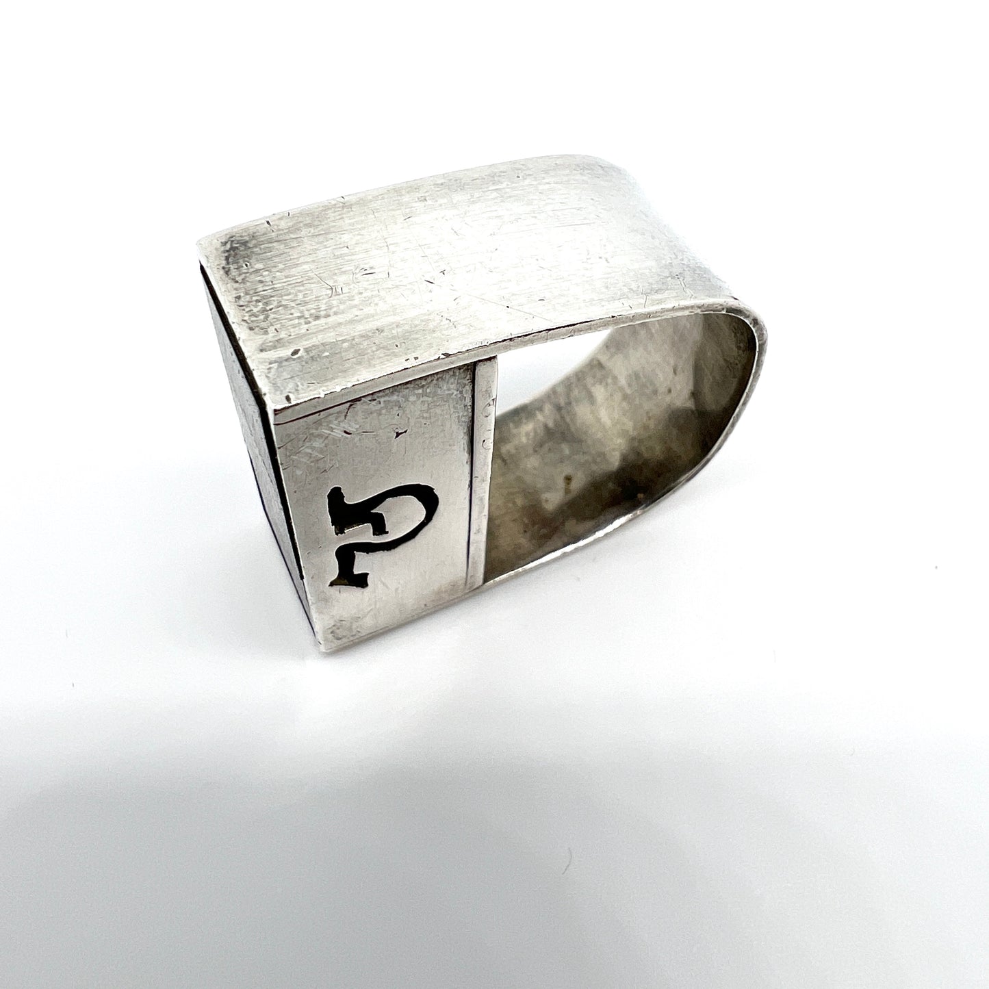 Bold Vintage Sterling Silver Wood Inlay Ring.