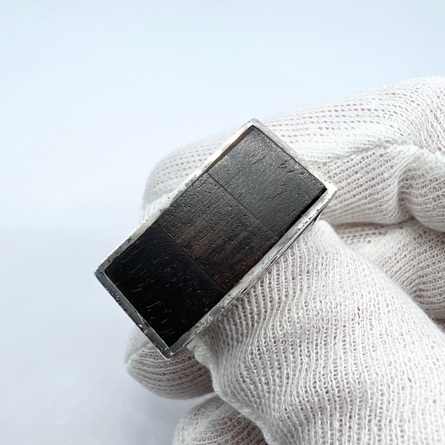 Bold Vintage Sterling Silver Wood Inlay Ring.