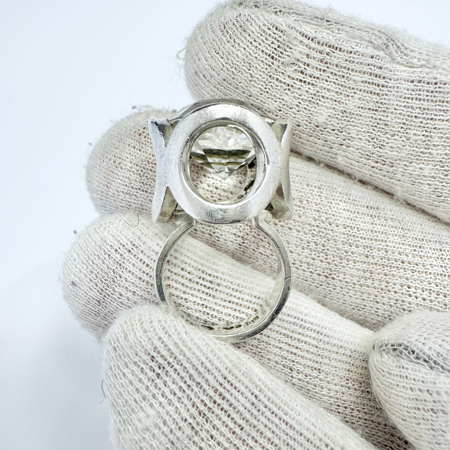 Cecilia Johansson, Gothenburg 1967. Vintage Sterling Silver Rock Crystal Pinky Ring.