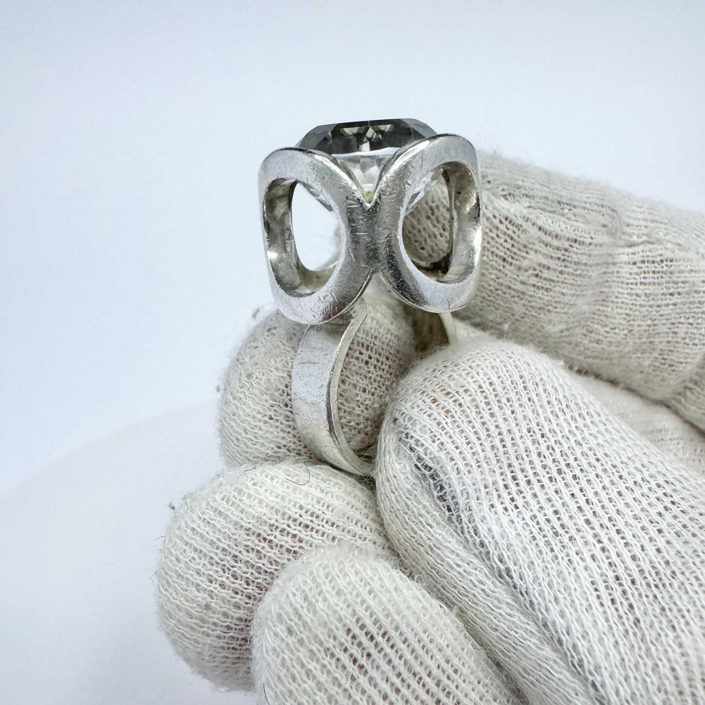 Cecilia Johansson, Gothenburg 1967. Vintage Sterling Silver Rock Crystal Pinky Ring.