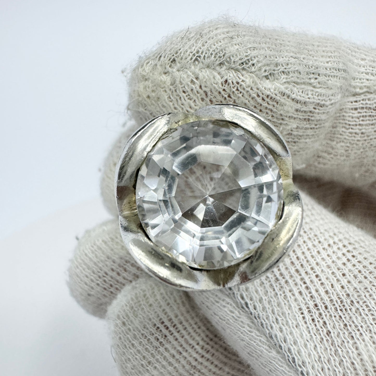 Cecilia Johansson, Gothenburg 1967. Vintage Sterling Silver Rock Crystal Pinky Ring.