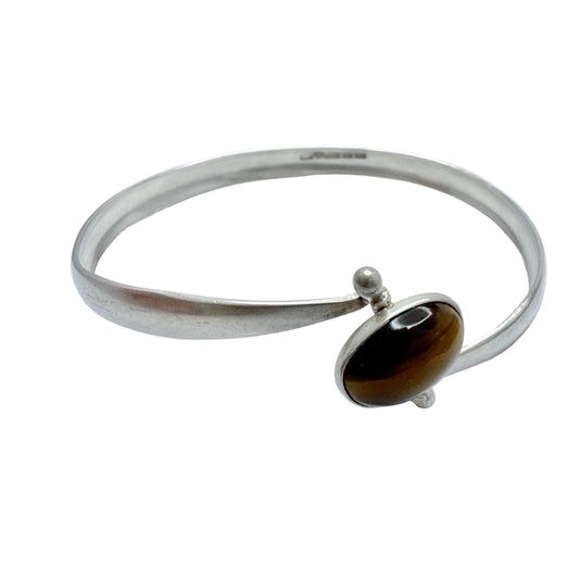 Salovaara, Finland year 1960. Vintage Solid Silver Tiger's Eye Bangle Bracelet.