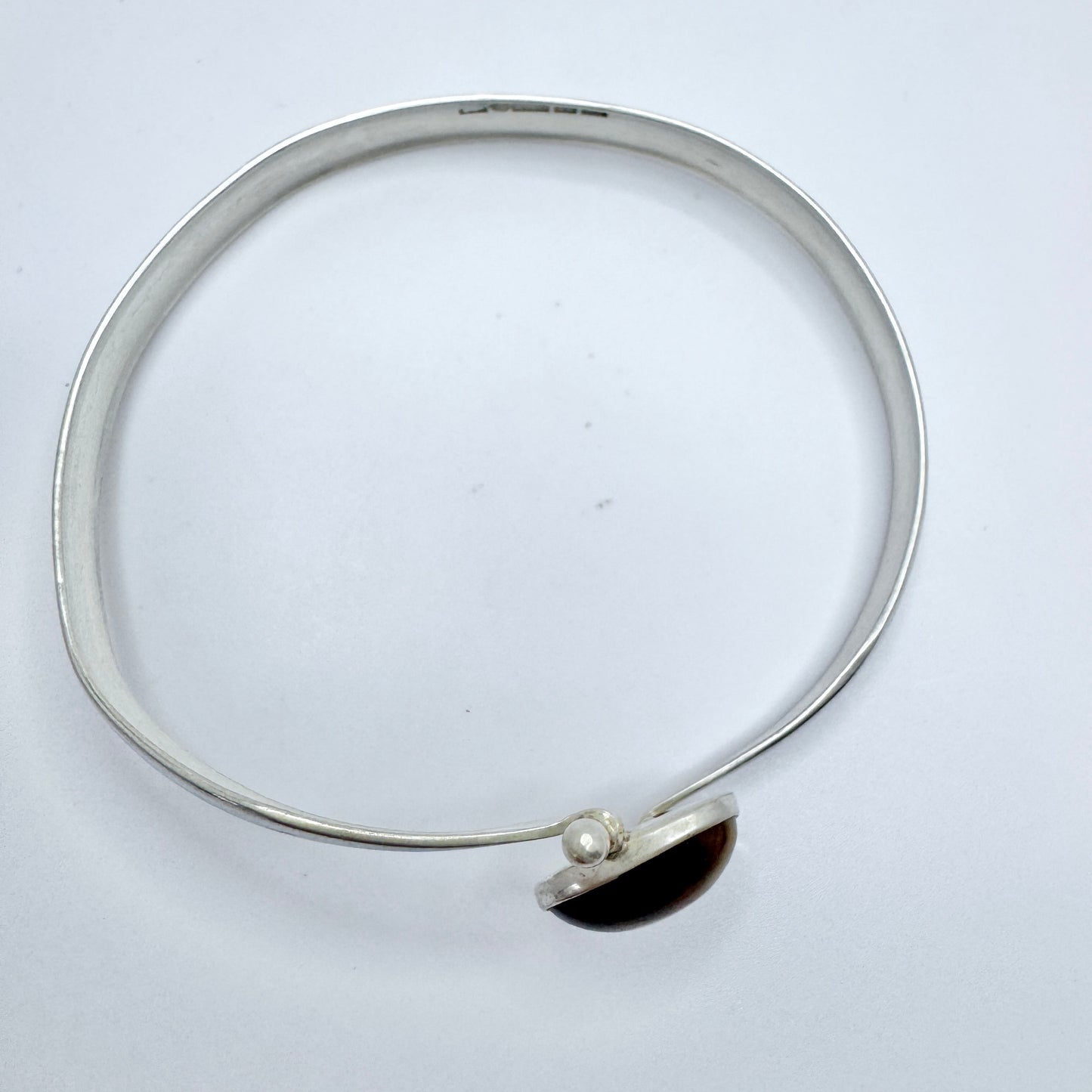 Salovaara, Finland year 1960. Vintage Solid Silver Tiger's Eye Bangle Bracelet.