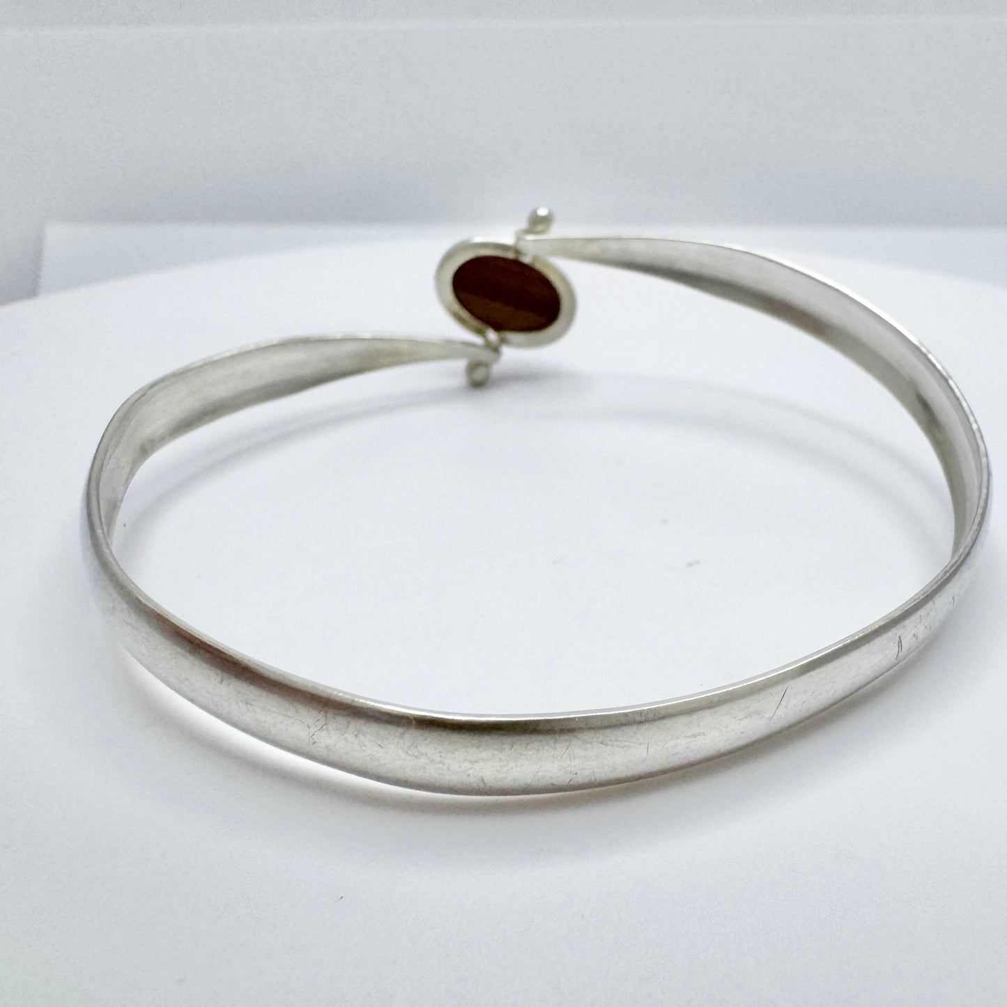 Salovaara, Finland year 1960. Vintage Solid Silver Tiger's Eye Bangle Bracelet.