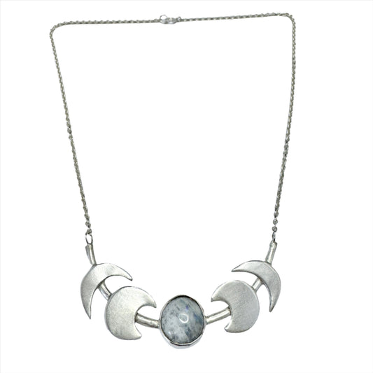 Vintage Sterling Silver Light Blue Labradorite Necklace.