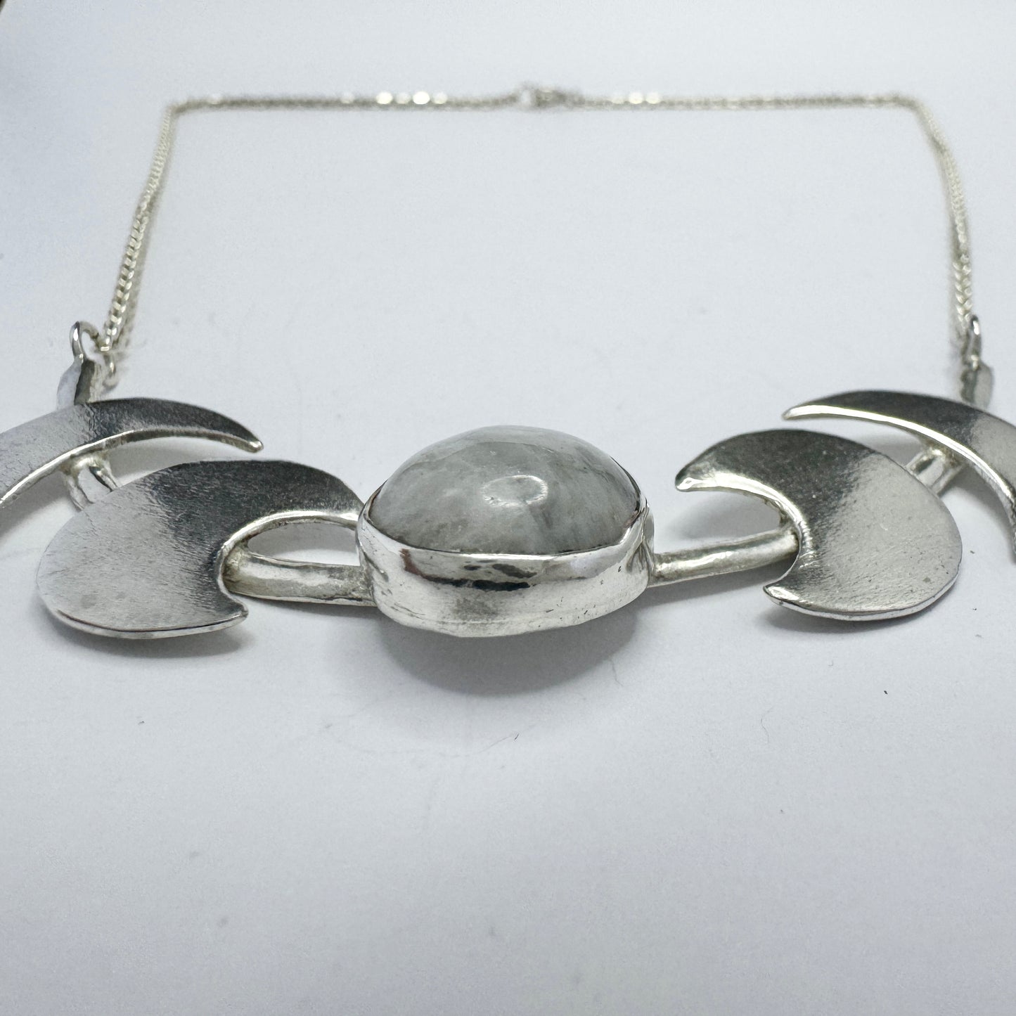 Vintage Sterling Silver Light Blue Labradorite Necklace.