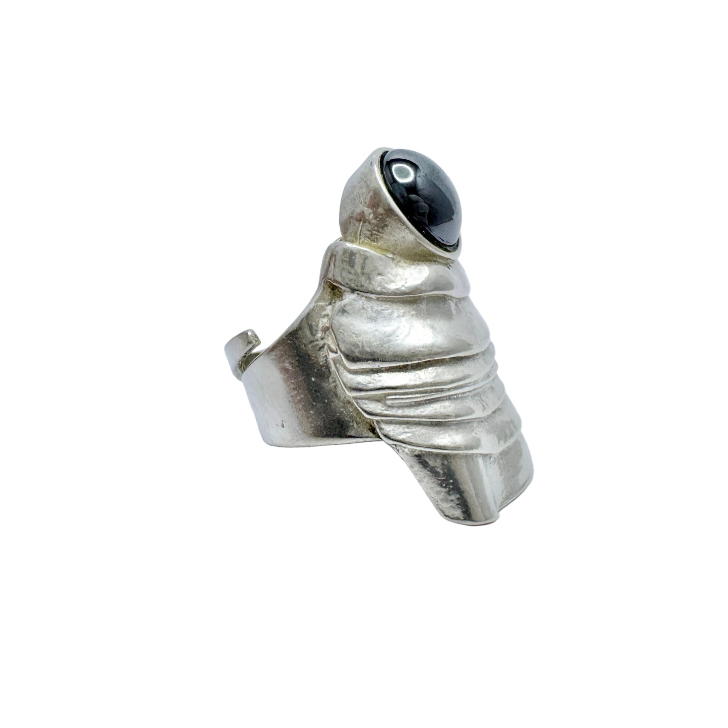 Eivind Hillestad, Norway. Chunky Vintage Modernist Sterling Silver Hematite Ring.