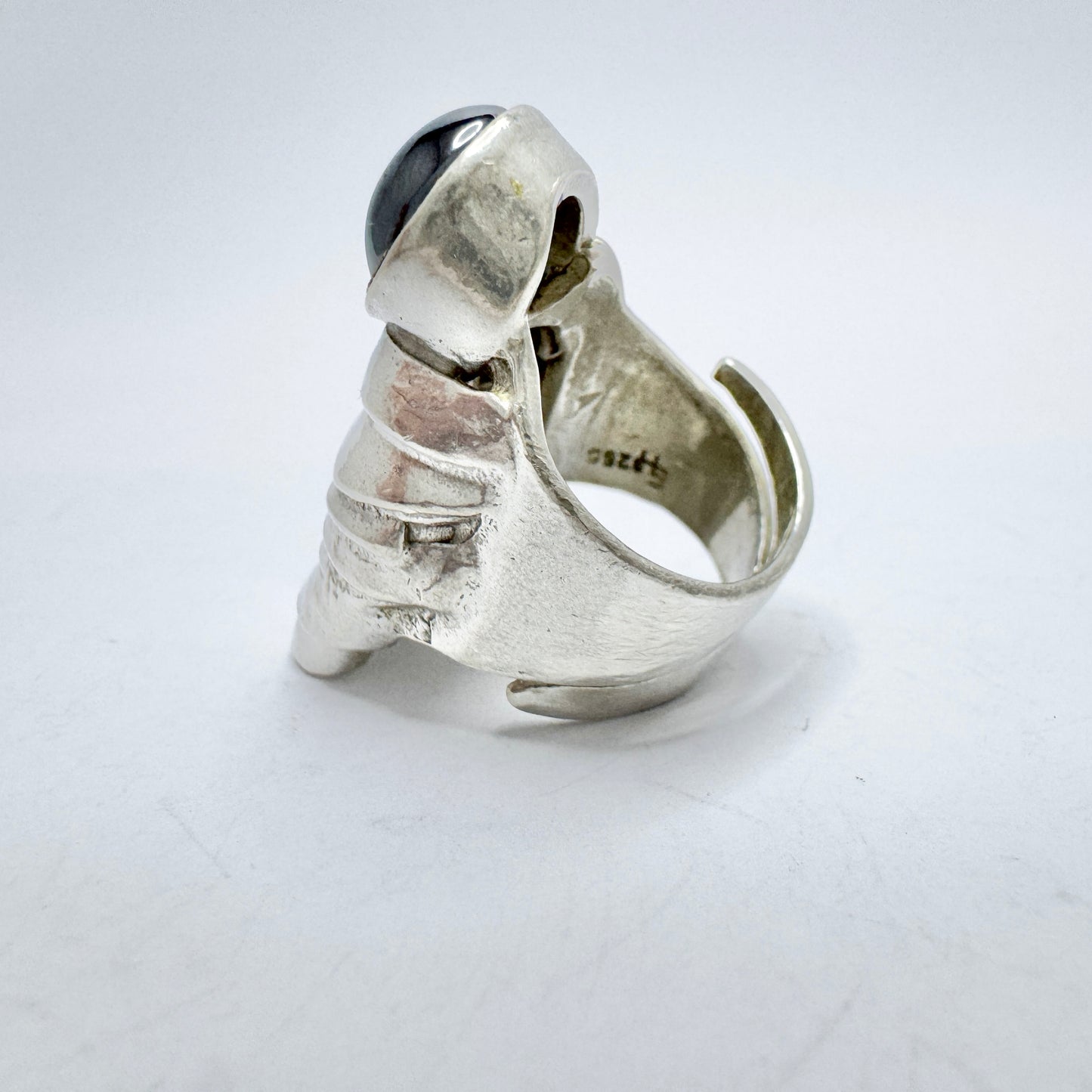 Eivind Hillestad, Norway. Chunky Vintage Modernist Sterling Silver Hematite Ring.