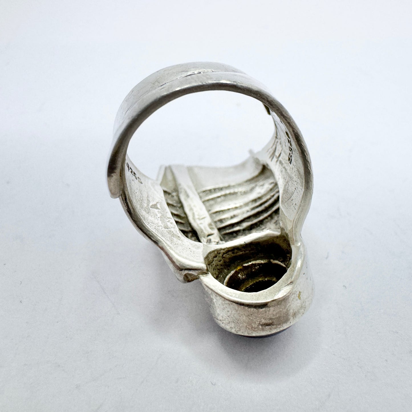 Eivind Hillestad, Norway. Chunky Vintage Modernist Sterling Silver Hematite Ring.