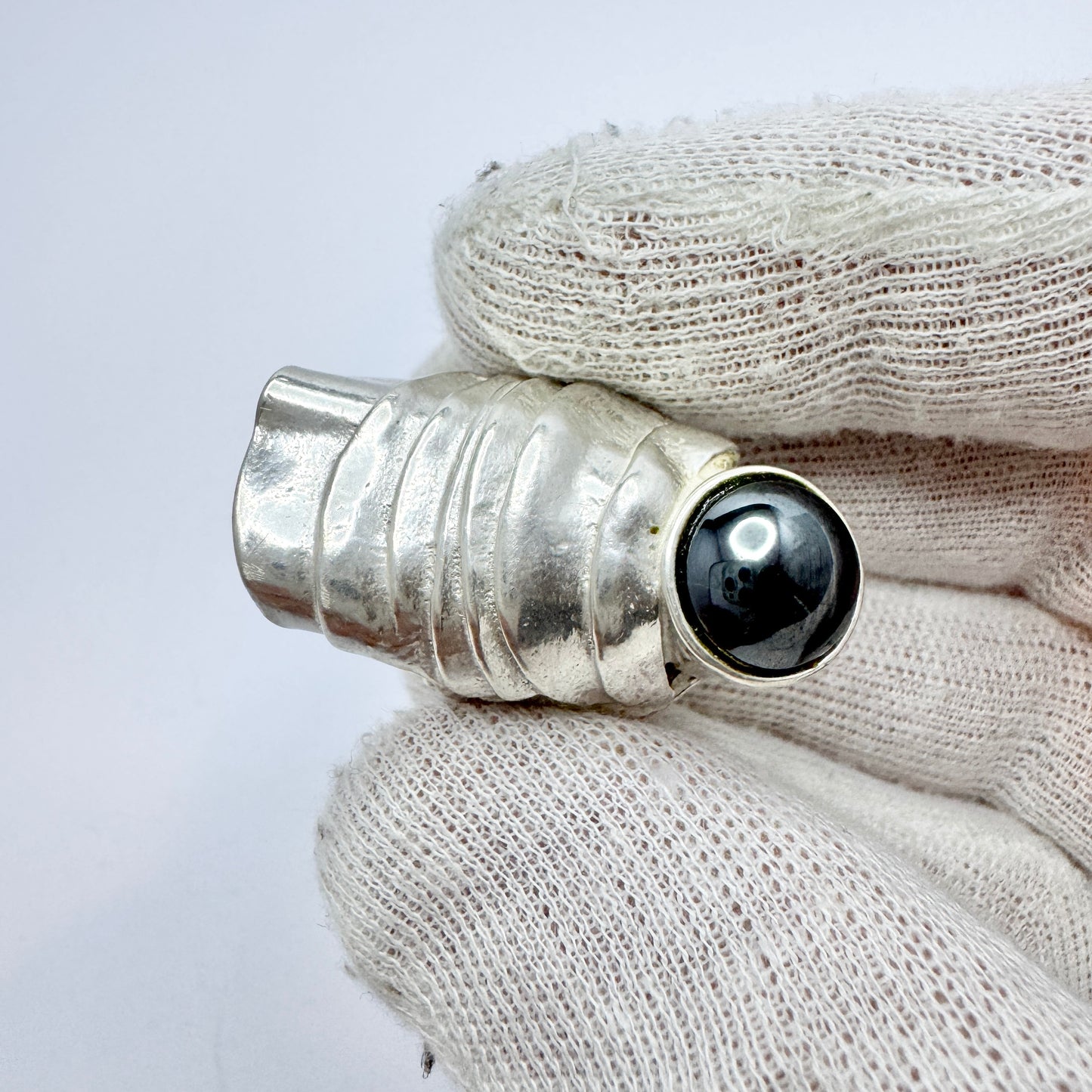 Eivind Hillestad, Norway. Chunky Vintage Modernist Sterling Silver Hematite Ring.