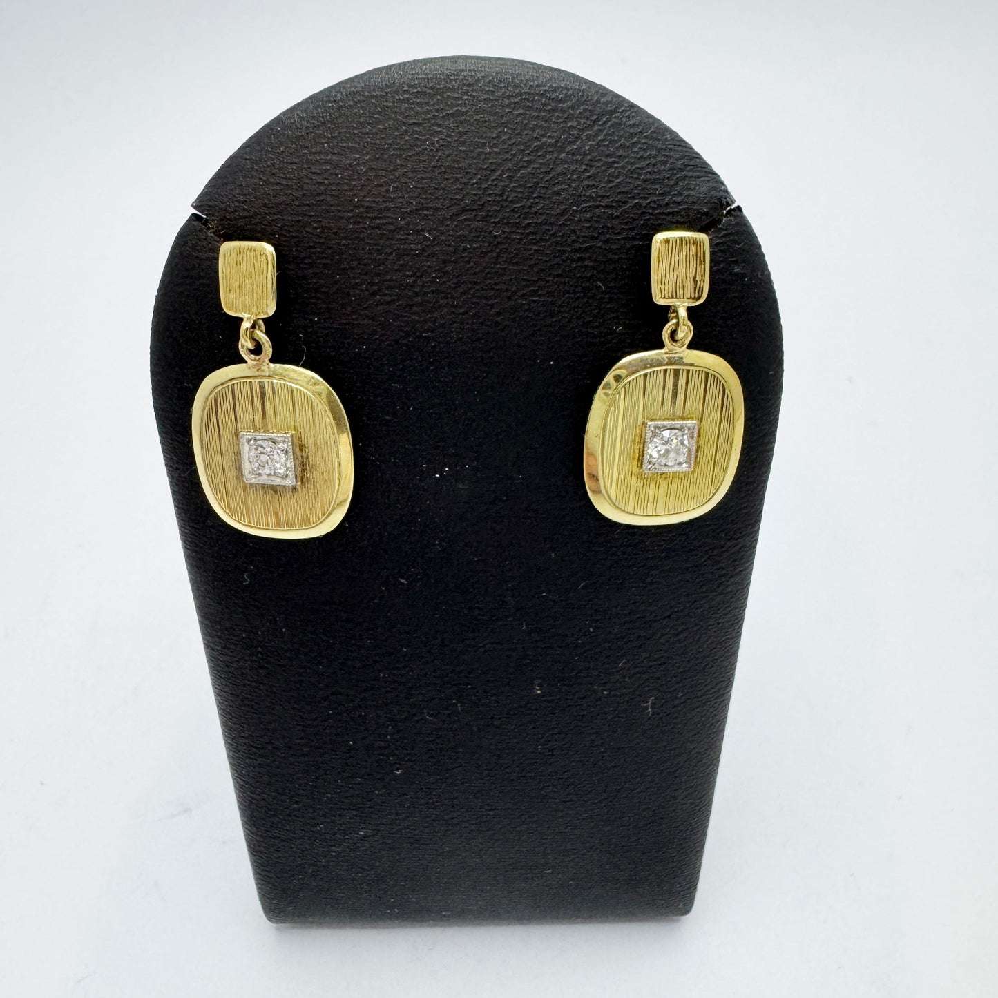 Vintage ca 1950s 14k Gold Diamond Earrings.