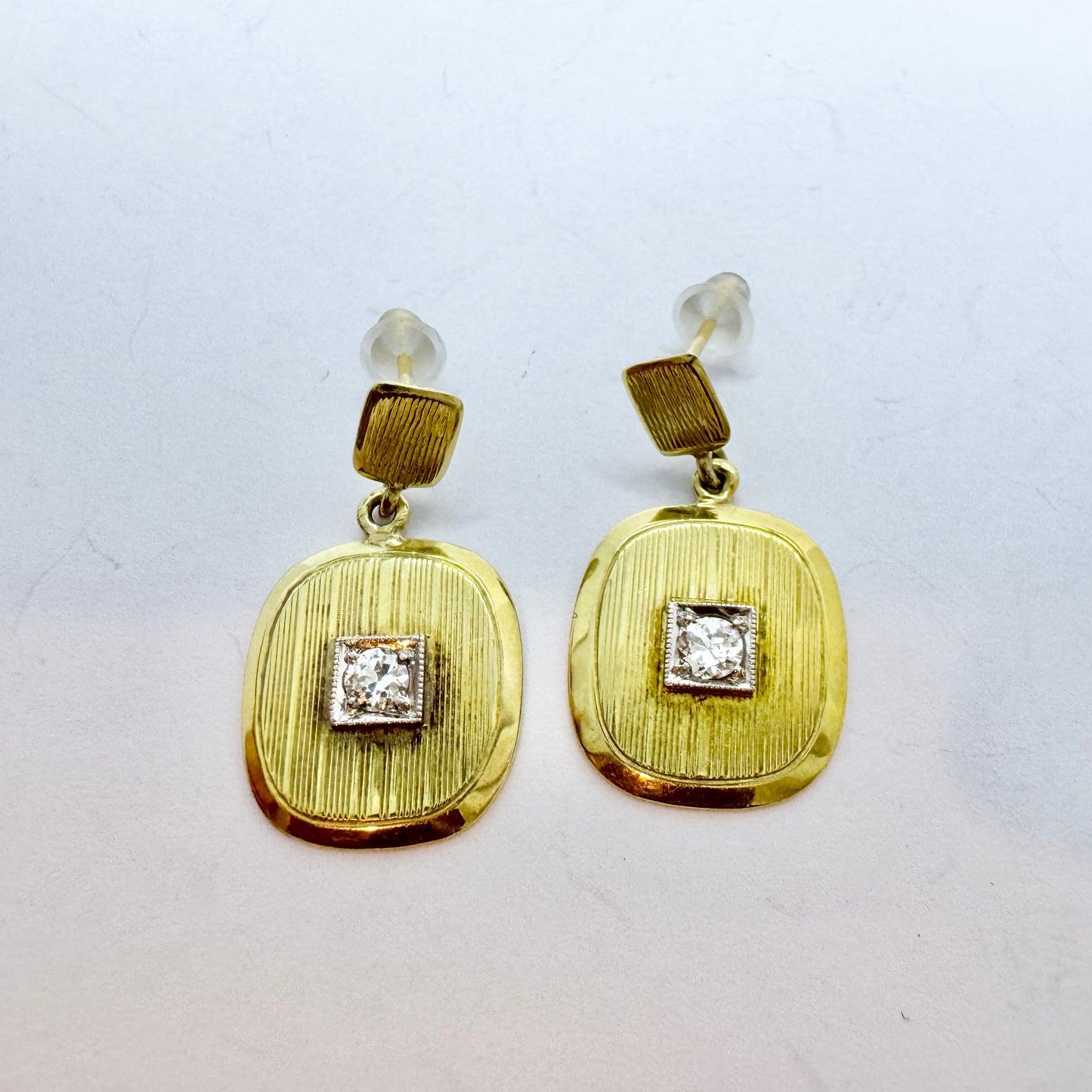 Vintage ca 1950s 14k Gold Diamond Earrings.