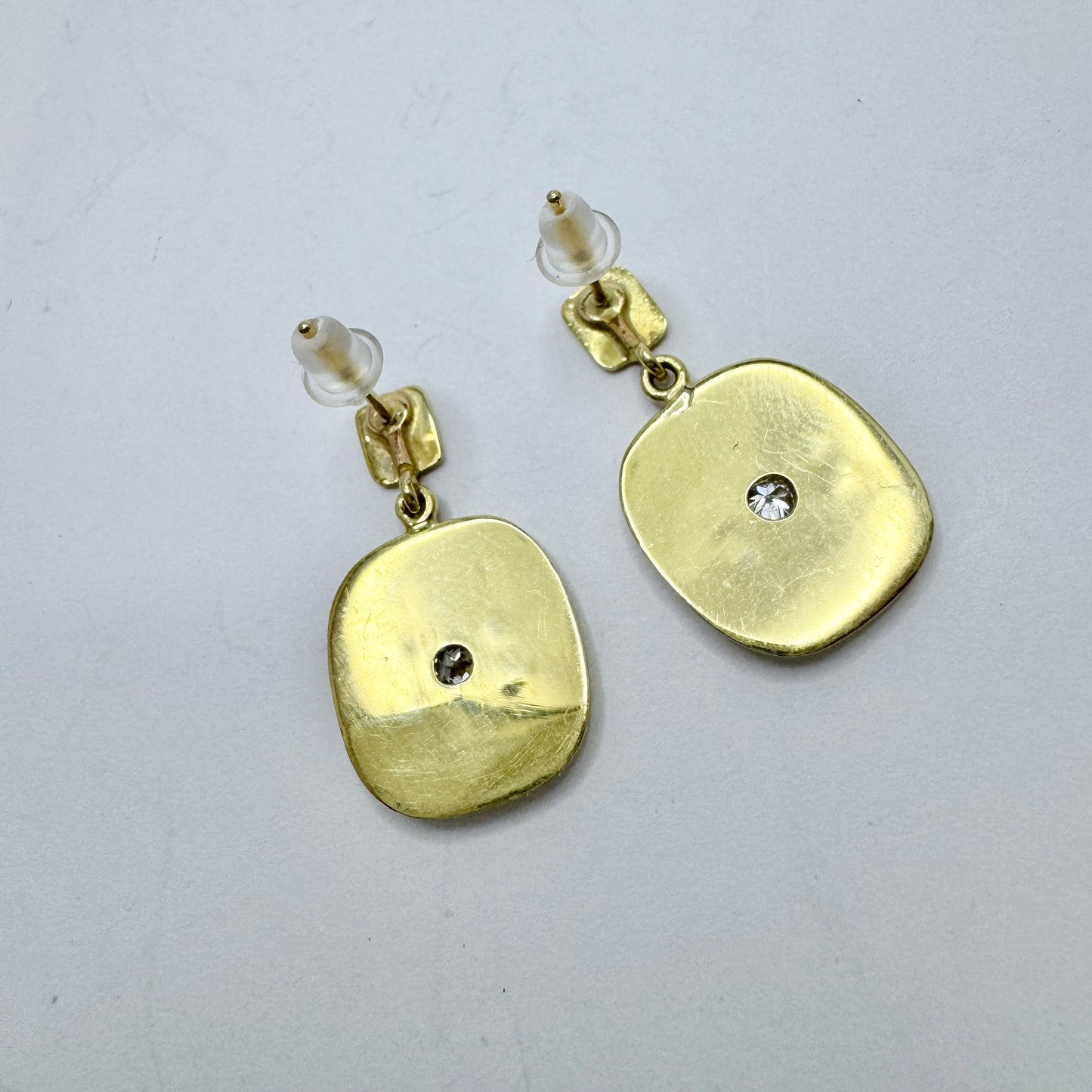 Vintage ca 1950s 14k Gold Diamond Earrings.