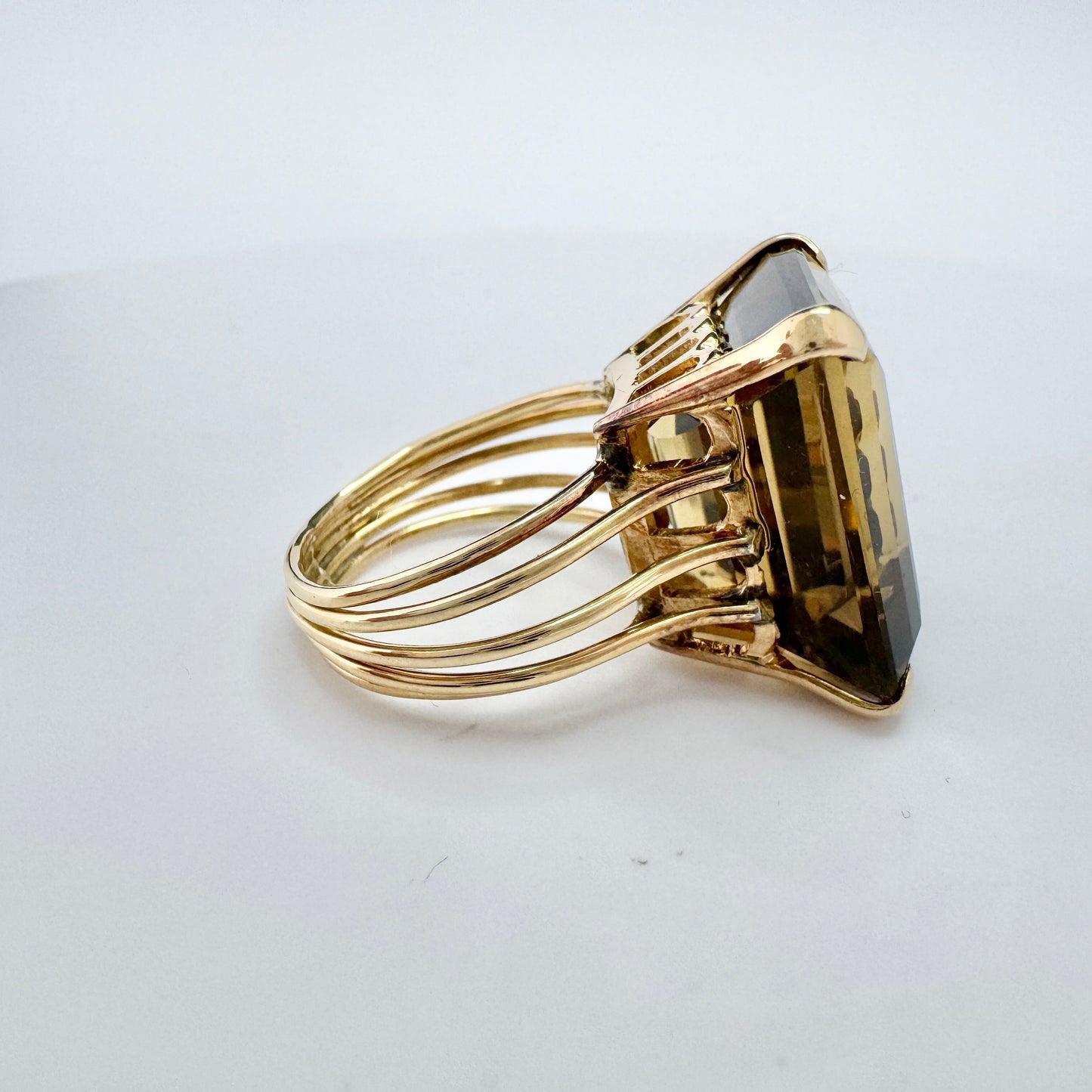 Bold Vintage c 1970s 18k Gold Quartz Cocktail Ring.