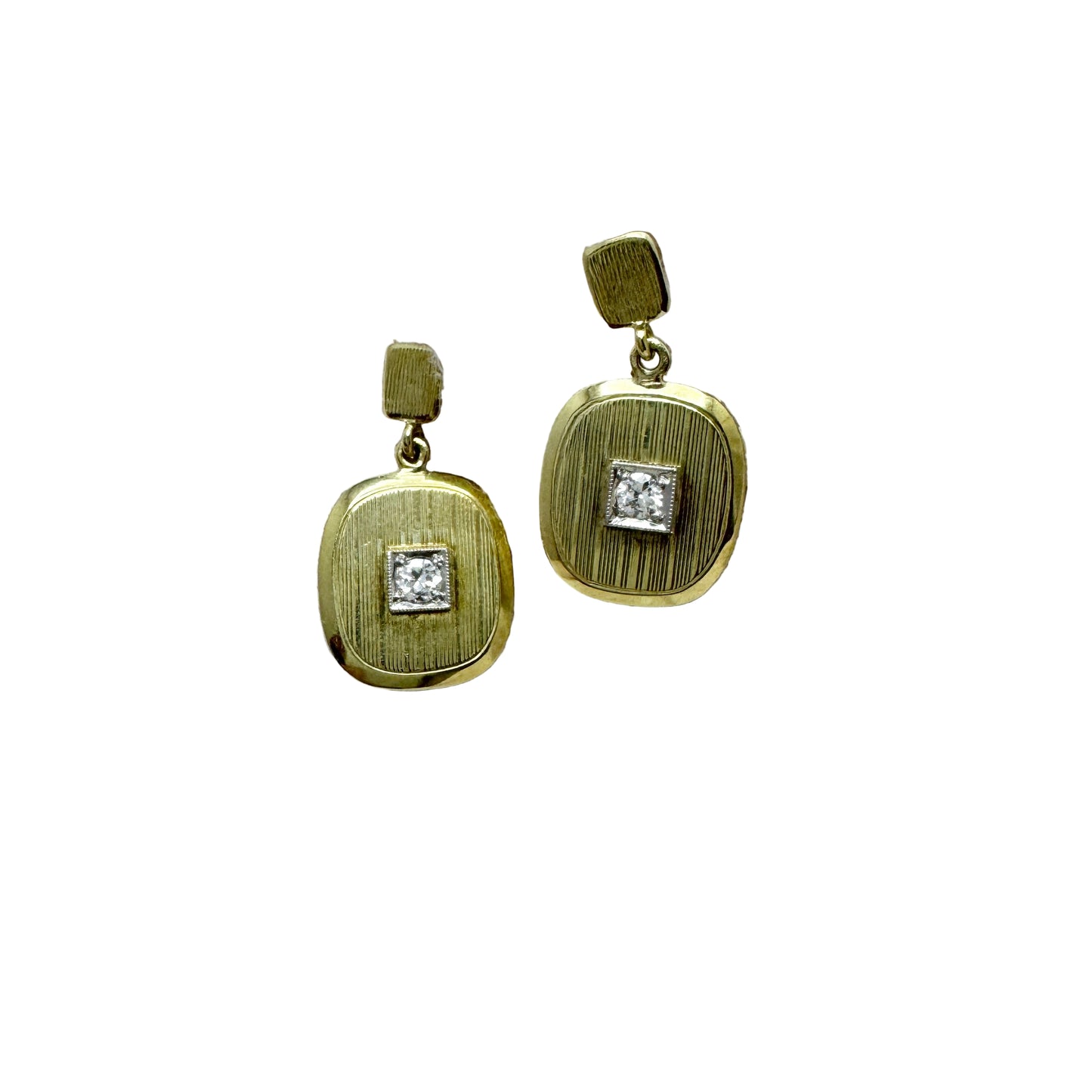 Vintage ca 1950s 14k Gold Diamond Earrings.