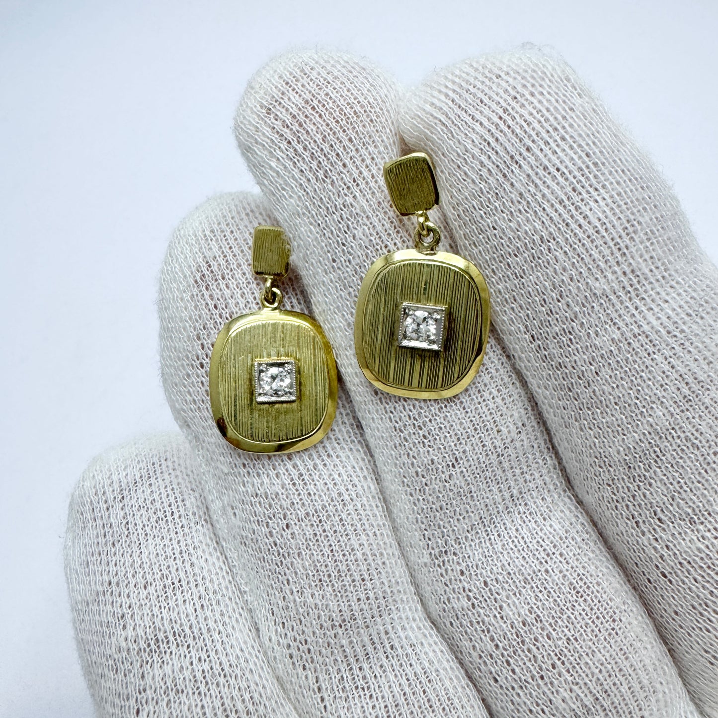Vintage ca 1950s 14k Gold Diamond Earrings.