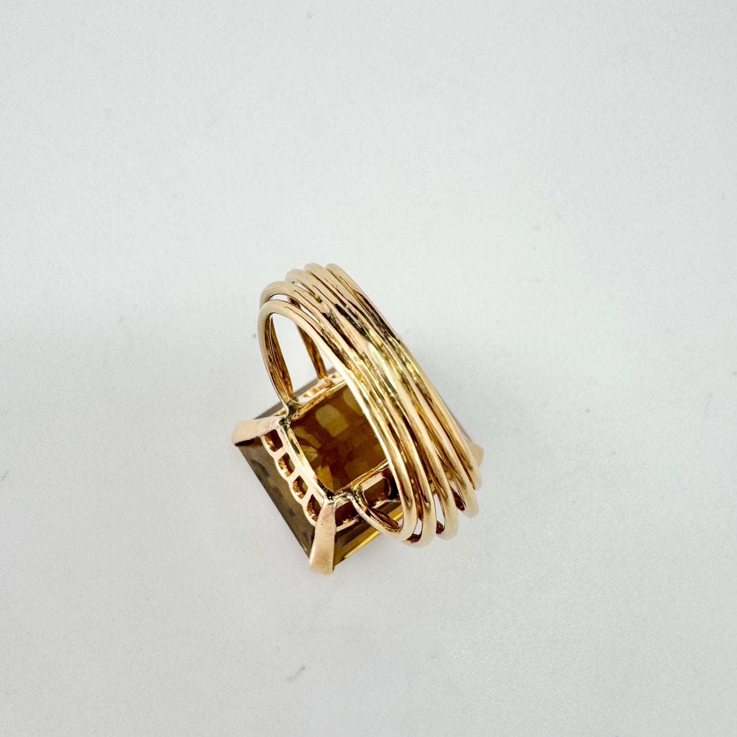 Bold Vintage c 1970s 18k Gold Quartz Cocktail Ring.