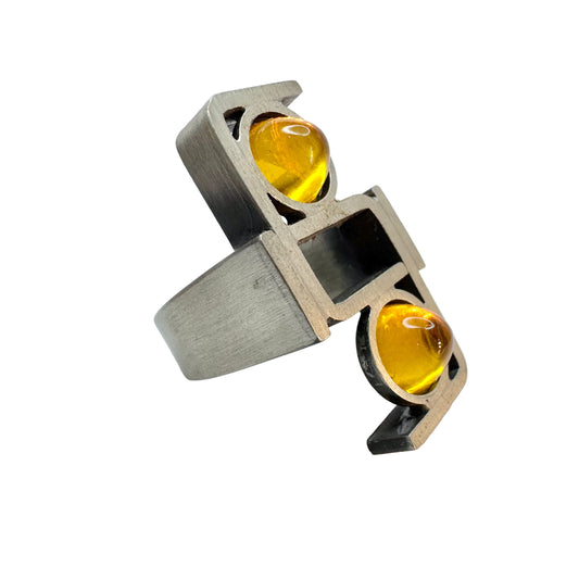 Lageskov Tin Denmark. Vintage Brutalist Pewter Yellow Paste Ring