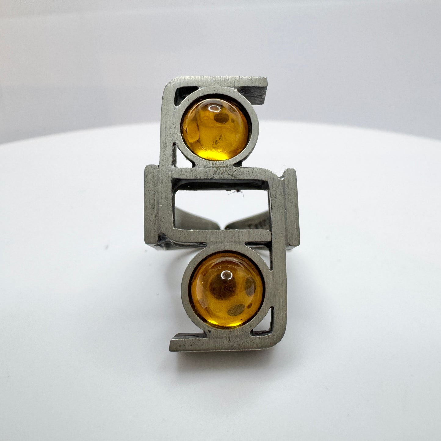 Lageskov Tin Denmark. Vintage Brutalist Pewter Yellow Paste Ring
