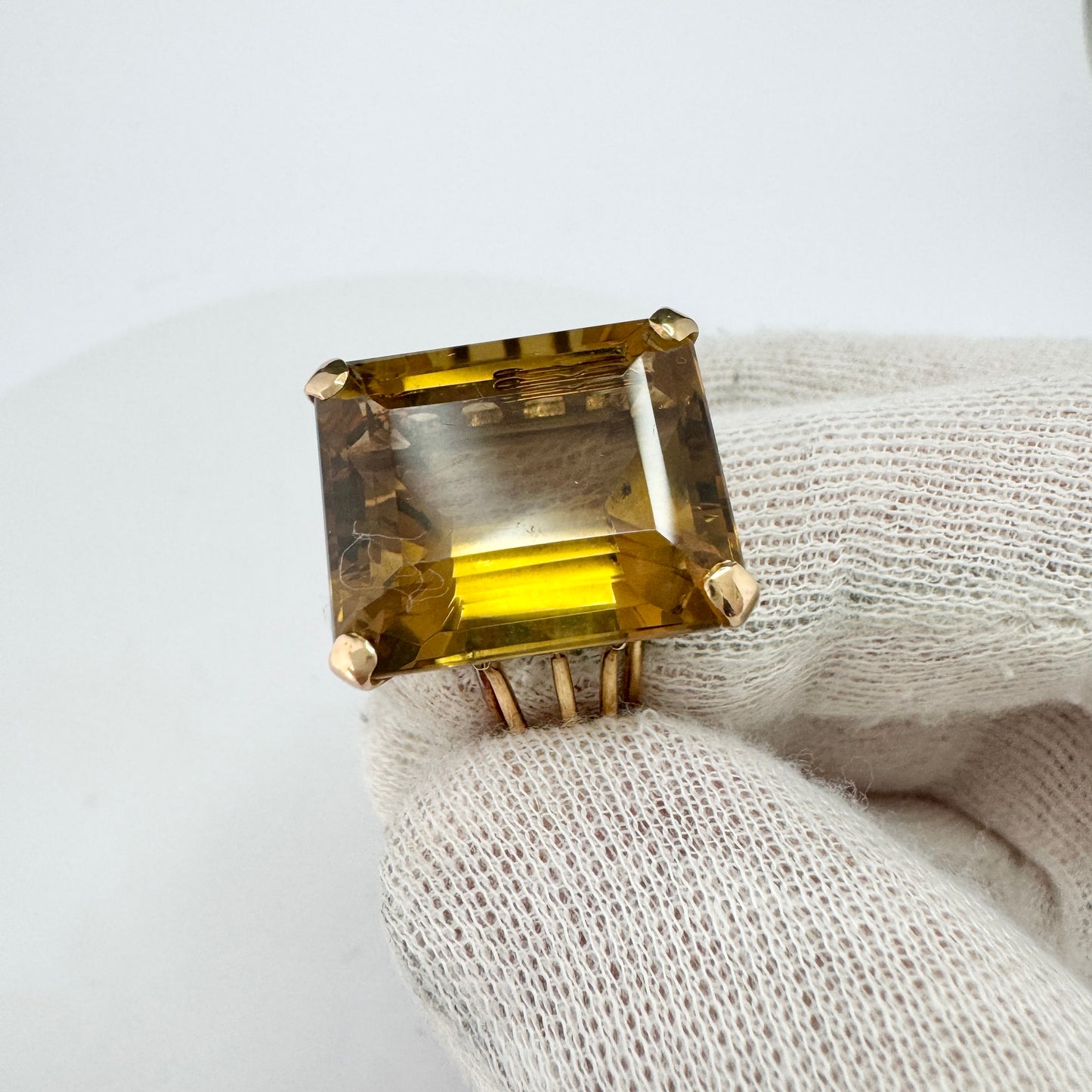 Bold Vintage c 1970s 18k Gold Quartz Cocktail Ring.