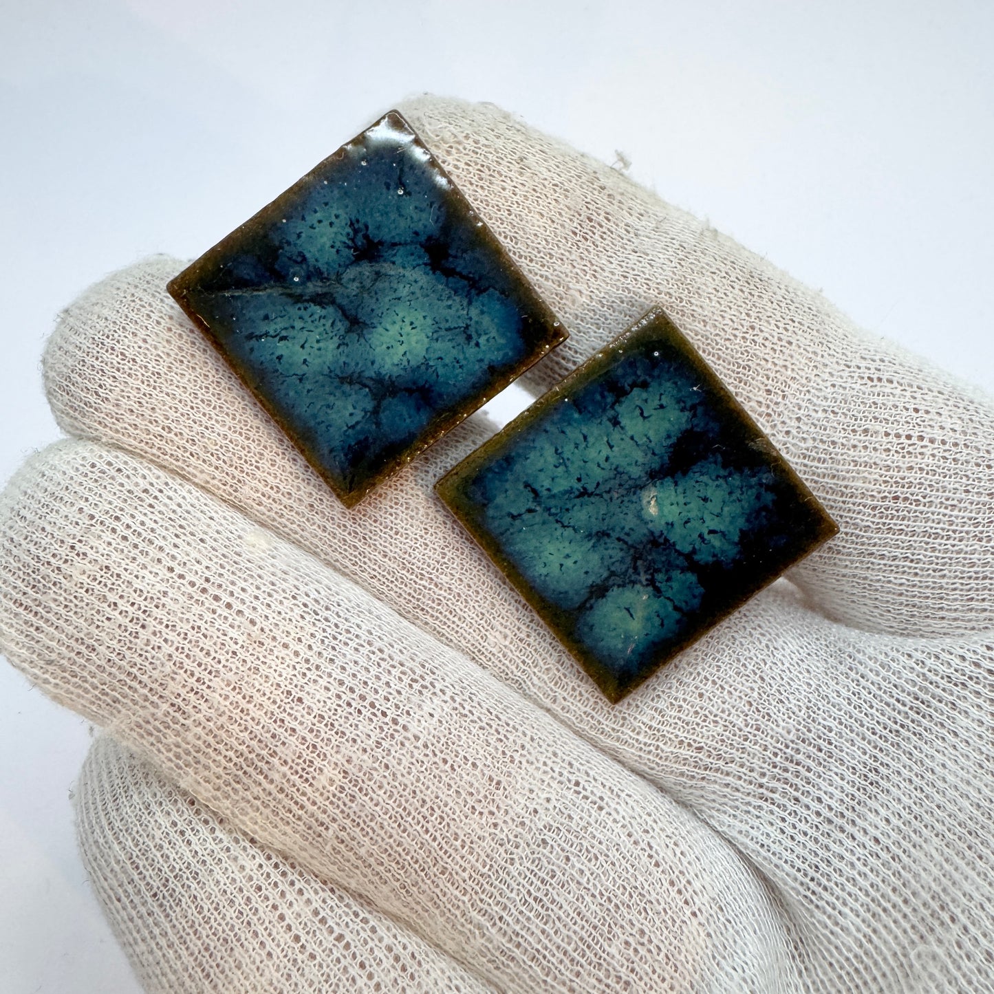Large Vintage Ceramic Enamel Cufflinks
