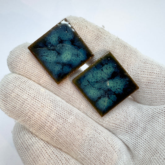 Large Vintage Ceramic Enamel Cufflinks