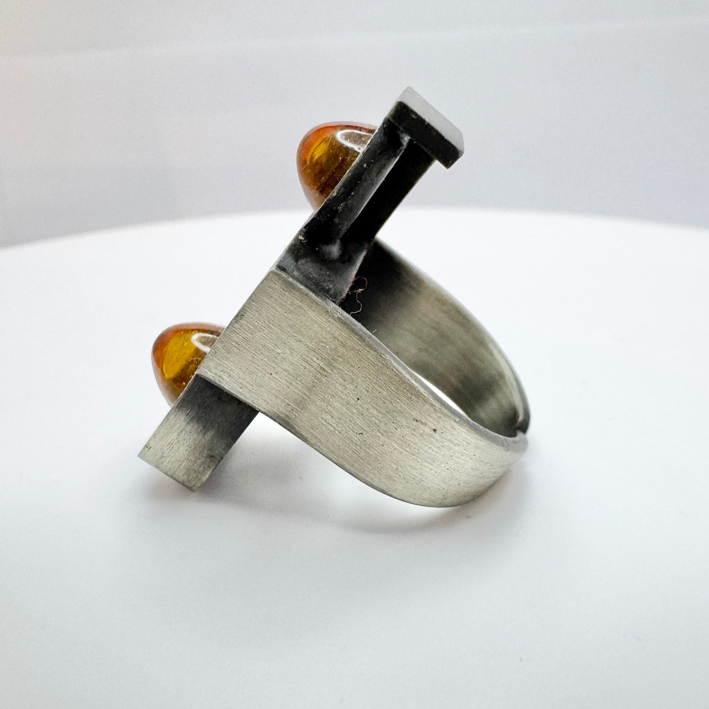 Lageskov Tin Denmark. Vintage Brutalist Pewter Yellow Paste Ring