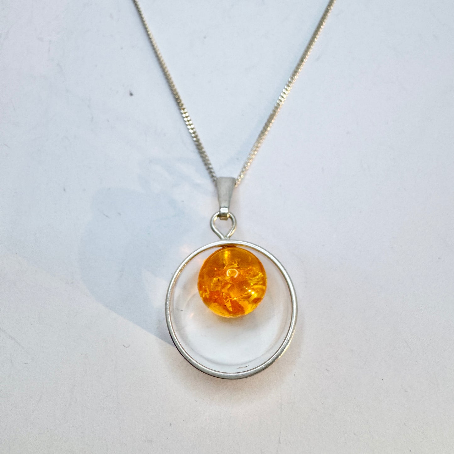 Ostsee-schmuck, Fischland. Vintage Solid Silver Amber Pendant Necklace.