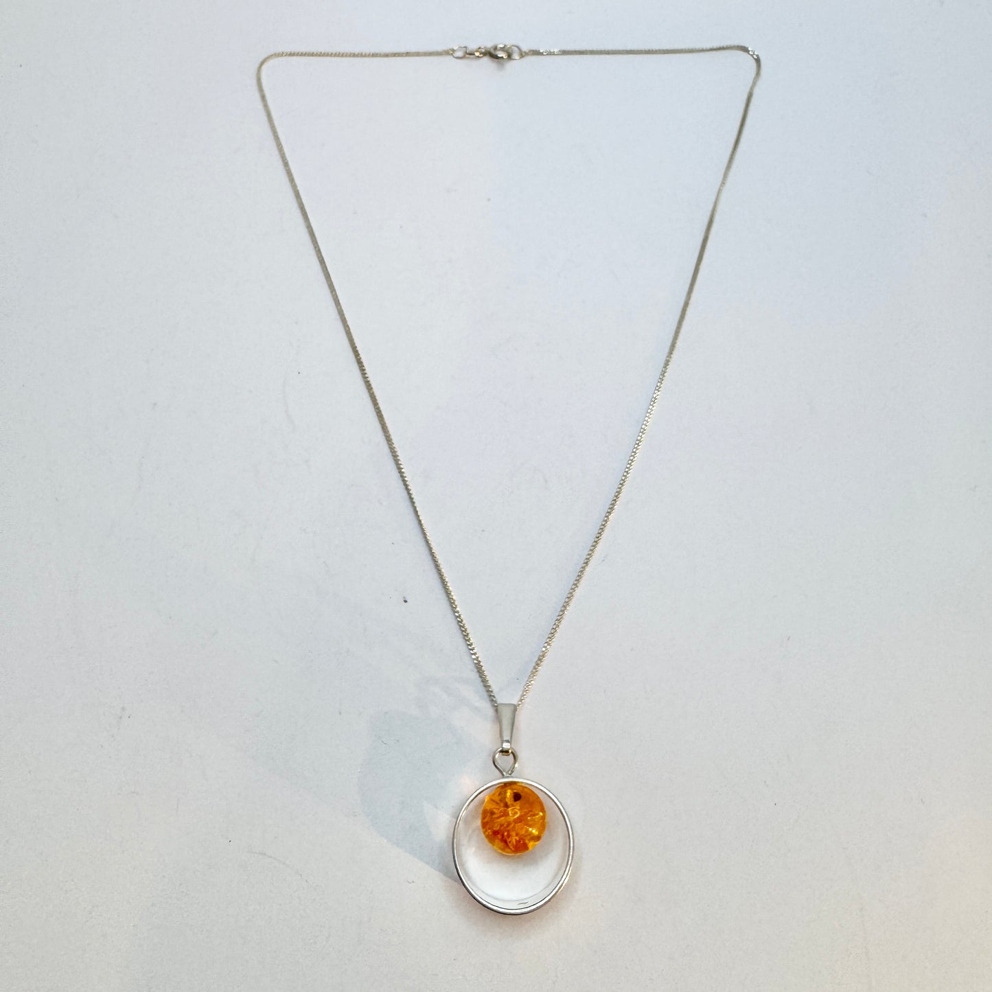 Ostsee-schmuck, Fischland. Vintage Solid Silver Amber Pendant Necklace.