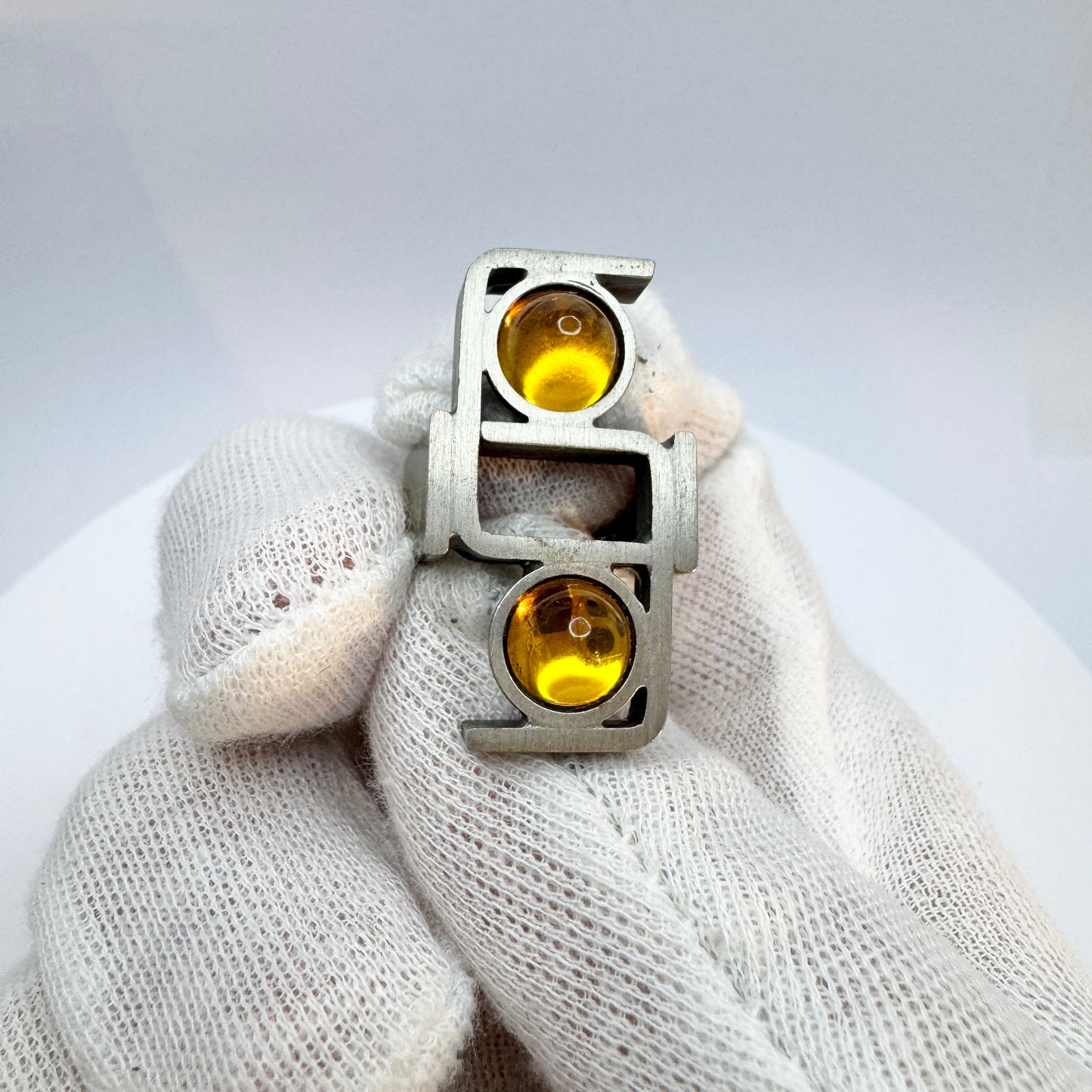 Lageskov Tin Denmark. Vintage Brutalist Pewter Yellow Paste Ring