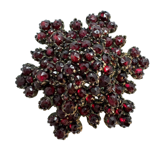 Antique Victorian Bohemian Garnet Gilt Metal Brooch