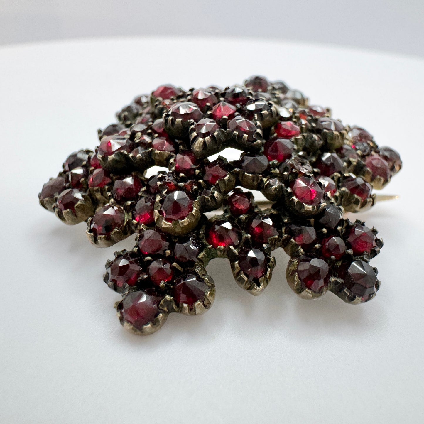 Antique Victorian Bohemian Garnet Gilt Metal Brooch