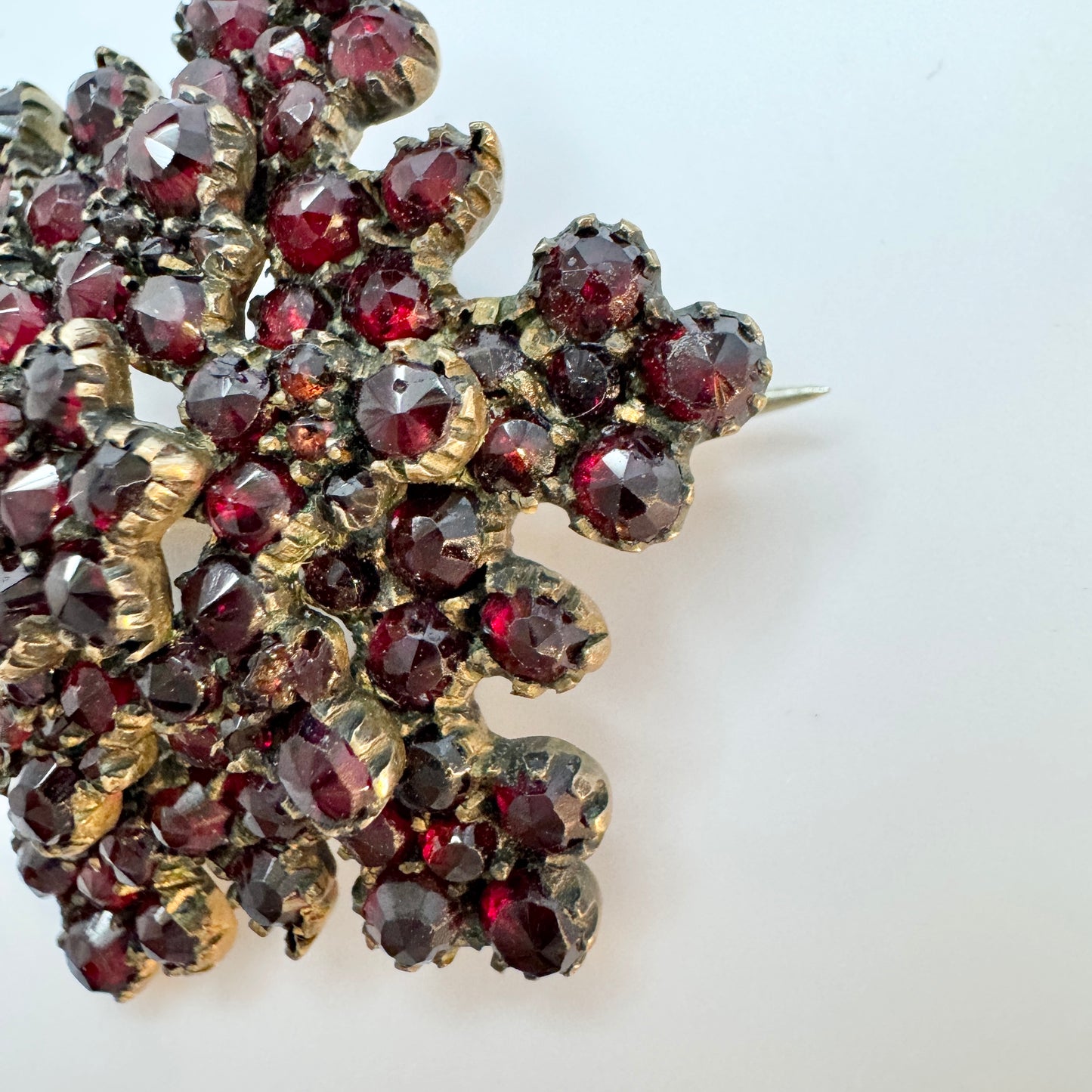 Antique Victorian Bohemian Garnet Gilt Metal Brooch